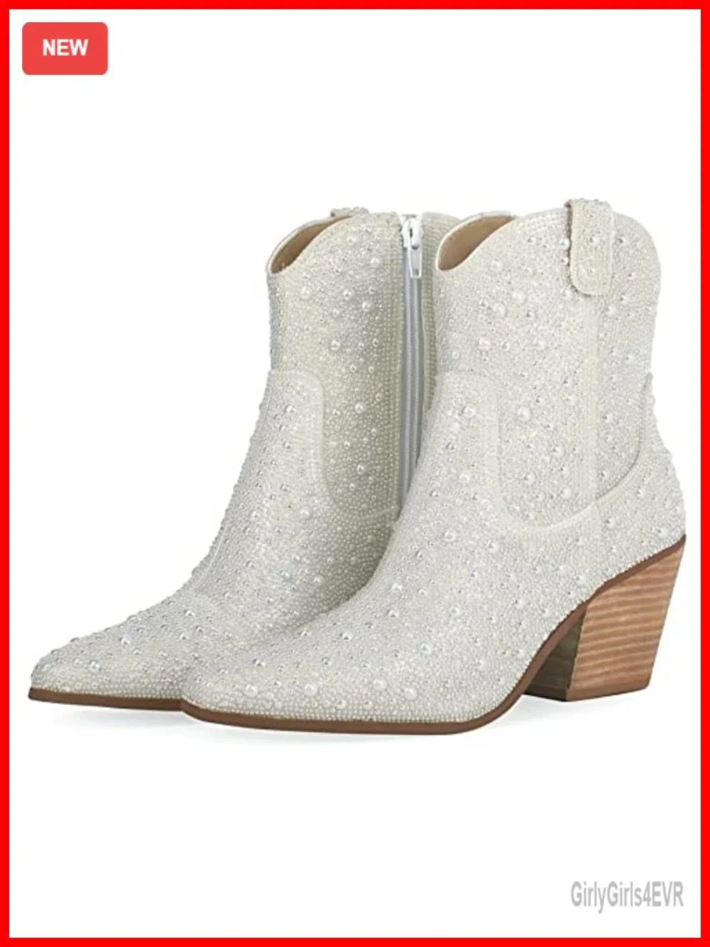 Rhinestone Cowboy Boots Glitter Chunky Heel Sparkly Cowgirl Ankle Bootie